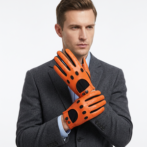 Men's Orange Black Leather Touchscreen <b>Driving</b> <b>Gloves</b> with Cashmere Lining Breathable & Eco-Friendly for All-Season Casual Use - Product Image 2