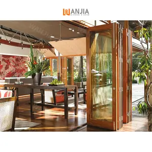 WANJIA aluminium tempered glass grill design folding door accordion aluminium bifold doors folding accordion glass patio doors