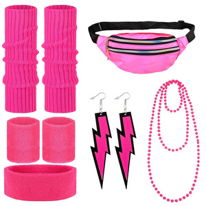 <strong>80s</strong> Theme Party Costume Accessories Clothing Women's Sporty Style <strong>Headband</strong> Earrings Necklaces Bracelet Laser Pack Suit - Product Image 1