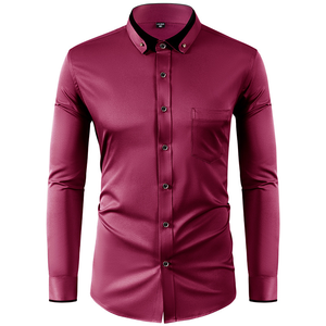 <span class=keywords><strong>Chemise</strong></span> habillée à manches longues pour homme, coupe ajustée, col contrastant, style business décontracté, boutonnée - Product Image 5