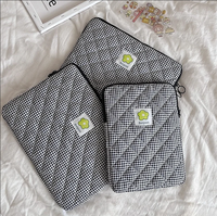 Sac de maquillage personnalisé matelassé pour ordinateur portable, pochette en coton à carreaux, sac de protection pour ordinateur portable, Mini fleur, sac à manches pour ordinateur portable