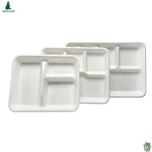 Plateaux de pulpe de papier jetables écologiques Offre Spéciale 3 4 5 6 compartiments plateau à déjeuner plateau de nourriture de canne à sucre bagasse