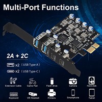 بطاقة توسعة PCIe USB 3.0 مع منفذين USB-C ومنفذين USB-A لأجهزة الكمبيوتر المكتبية - متوفرة في المخزون
