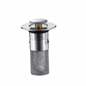Bouchon de vidange pour lavabo 84 mm en acier inoxydable, filtre à bouton-poussoir, anti-corrosion, type compression, forme cylindrique - Product Image 1