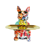 Accessoires de rangement d'intérieur Décoration Animal ours Sculpture avec plateau en métal résine Bulldog Figurine Salon chien ornement