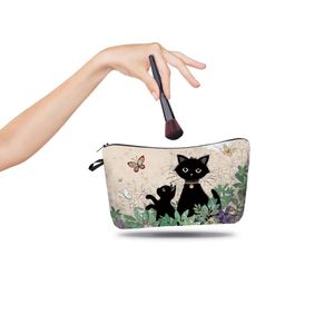 Nouvelle trousse de toilette imprimée chat noir de dessin animé pour femmes, sac de rangement de voyage portable, sac de toilette imperméable en cuir PU et polyester - Product Image 1
