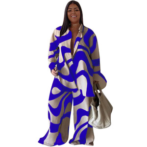 N7953 Set di moda europeo e americano per <span class=keywords><strong>taglie</strong></span> <span class=keywords><strong>forti</strong></span>: camicia stampata a maniche lunghe + pantaloni a gamba dritta da donna - Product Image 5