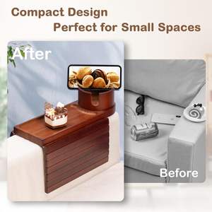 Plateau de canapé pliable en noyer personnalisé 3-en-1 avec porte-gobelet rotatif à 360° et rangement pour sac et bijoux – Conception durable - Product Image 6