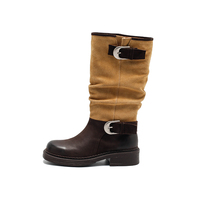 Bottes en cuir véritable pour femmes, à lacets et boucle, bicolores, confortables, souples, légères, au-dessus du genou