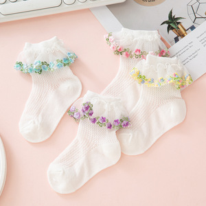 아동 여름 얇은 레이스 양말 0-3세 여아 중목 양말 메쉬 공주 아기 양말 - Product Image 1
