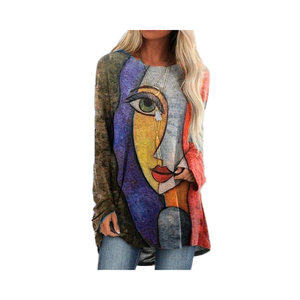Ensemble 2 pièces décontracté pour femme, grande taille, col rond, imprimé, manches longues, mi-longueur, coupe ample, motif dessin animé, pour le commerce transfrontalier - Product Image 1