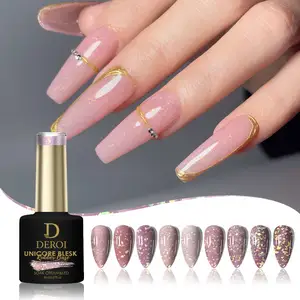 Deroi Glitter Rubber Base Gel pour les amateurs d'art des ongles Gel longue durée Vernis à ongles Base Coat