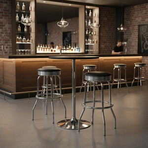 Summit 3-Piece <b>Bar</b> Furniture Set 24 In Round <b>Table</b> <b>And</b> 2 <b>Stools</b> Modern Stainless Steel Commercial <b>Bar</b> Set - Product Image 4