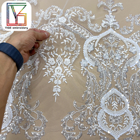 Tissu en dentelle florale française de haute qualité, tissu en dentelle perlée pour mariage, tissu en dentelle africaine avec perles pour robes de mariée pour femmes