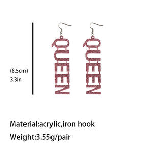 Boucles d'oreilles en acrylique Lettres de mode QUEEN Boucles d'oreilles pendantes exagérées pour femmes Uionen 2346 - Product Image 4