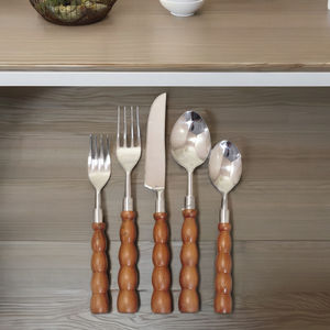 Ensemble de couverts design coréen argent brillant manche en bois de haute qualité durable élégant parfait pour les mariages fêtes utilisation par les enfants - Product Image 2