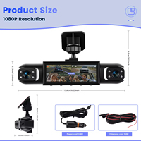 Cámara para Coche Podofo de 3.16'' con 4 Lentes, DVR 1080P, Cámara de Visión Trasera Izquierda y Derecha 480P, Grabación en Bucle, Visión Nocturna, Detección de Movimiento