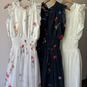 夏季别致清新印花蝴蝶结蕾丝立领无袖褶边甜美女装 - Product Image 2