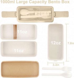 Boîte à bento sans BPA Boîte à lunch japonaise avec 3 couches-Couche supérieure Conteneurs à lunch écologiques étanches, Conteneurs de préparation de repas en paille de blé - Product Image 5