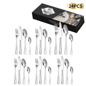 Ensemble de vaisselle en acier inoxydable de couleur personnalisée, 24 pièces, style de conception artisanale de polissage de miroir avec boîte élégante - Product Image 6