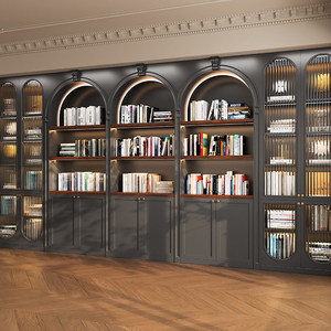 Libreria a Muro Modulare Personalizzata per Tutta la Casa, Scrivania Integrata in Legno Massello, Eco-Friendly, 6 Ripiani Curvi Intagliati per <span class=keywords><strong>Soggiorno</strong></span> - Product Image 2