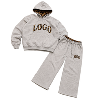 Ensemble de survêtement pour homme avec broderies personnalisées, imprimé léopard, sweat à capuche oversize et pantalon de jogging à jambe droite, tenue décontractée