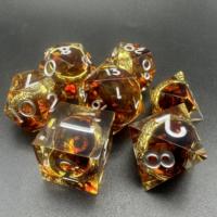 Ensemble de dés en résine LOTR Brown Ring - Dés polyédriques RPG en forme de lame pour D&D, Dungeons & Dragons, coffret cadeau