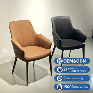 Modern Upholstered Dining Chair With Armrest Faux <b>Leather</b> Carbon Steel Leg Luxury Home Dining Room Chair - Product Image 1