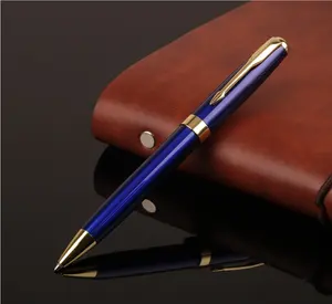 奢华蓝色中文书写笔定制高品质Logo个性化金属圆珠笔