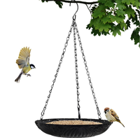 Mangeoire à oiseaux d'extérieur JH-Mech, design à plateau ouvert rond, suspension à trois chaînes pour plus de stabilité, large ouverture pour l'alimentation de plusieurs oiseaux