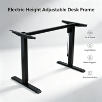 Cadre de bureau électrique moderne noir à moteur unique, réglable en hauteur sur 2 niveaux, pour position assise ou debout, base de bureau ergonomique en métal