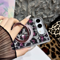 Coque de téléphone tendance Y2K avec cadre électroplaqué léopard scintillant pour iPhone Duo, support rotatif à 360°, protection intégrale
