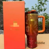 Thermos en acier inoxydable de style nordique Bingba Red Camellia Limited de 40 oz, isolation thermique de 6 à 12 heures, avec ventouse pour voiture