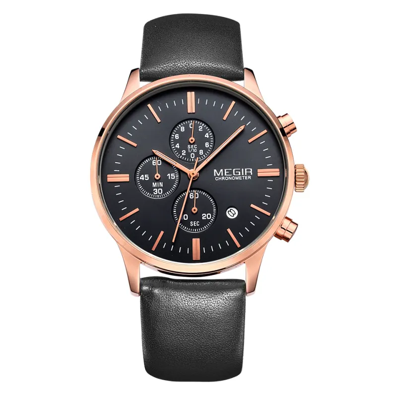 Relojes Para Hombre Megir 2011 cuir chronographe montres Logo personnalisé mode hommes montre à Quartz