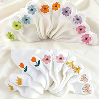 Chaussettes courtes blanches brodées de fleurs, en polyester doux et respirant, à coupe basse, pour l'école