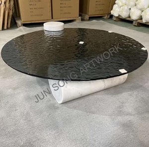 Js T031 thiết kế hiện đại kính đồ nội thất bằng đá tự nhiên cơ sở màu trắng thấp trung tâm Bàn cà phê Vòng tròn nghệ thuật Kính cuối bảng biệt thự - Product Image 5