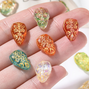 Perles de verre en forme de hibou peintes à l'or irisé de style antique, 15,5x10,5 mm, pour la fabrication de bijoux - Product Image 2