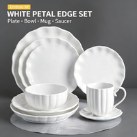 Service de vaisselle en porcelaine céramique gaufrée, assiettes à bord festonné, bols, tasses, pour la maison, l'hôtel, le restaurant, logo personnalisé, durable, passe au lave-vaisselle