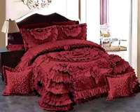 Parure de lit florale patchwork faite main, style victorien rétro glamour - Linge de lit en satin soyeux et tulle à volants, textiles de maison de luxe