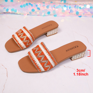 Sandalias de Mujer, Color <span class=keywords><strong>Naranja</strong></span>, con Bonito Patrón Tejido en la Parte Superior y Tacón <span class=keywords><strong>Bajo</strong></span>, Tallas Grandes 36-42, Venta Directa de Fábrica - Product Image 5