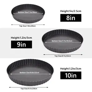 Bakeware Manufacturer Non-Stick Removable Loose Bottom Carbon Steel 8" 9" 10" Fluted Quiche Tart Mold Pans For Oven Bakin