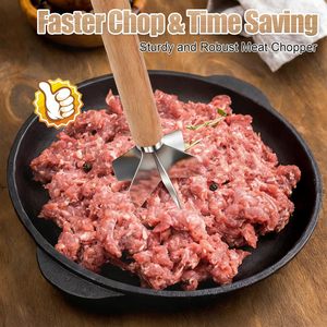 <span class=keywords><strong>Hachoir</strong></span> à viande en acier inoxydable 304 avec manche en bois, <span class=keywords><strong>hachoir</strong></span> à viande à 6 lames de qualité alimentaire, écrase-pommes de terre, outil pour écraser les hamburgers - Product Image 2