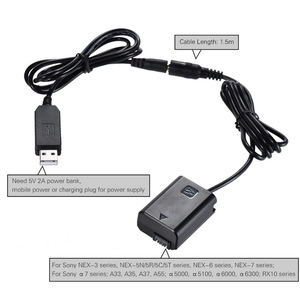 Batterie factice NP-FW50 + câble adaptateur USB de banque d'alimentation cc pour <span class=keywords><strong>Sony</strong></span> série NEX-3/5/6/7 A33 A37 A35 <span class=keywords><strong>A55</strong></span> a7 a7R a7II A6000 A6300 - Product Image 3