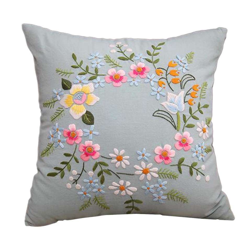 Light Blue Semi-Finished Embroidery Pillow Covers Kit for Sofa Sewing Craft Seat Cushions & Pillow