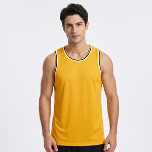 เสื้อบาสเก็ตบอลแขนกุดสีเหลืองสำหรับผู้ชาย คอกลม ผ้าตาข่ายระบายอากาศได้ดี ทรงปกติ ใส่ได้ทุกฤดูกาล - Product Image 1