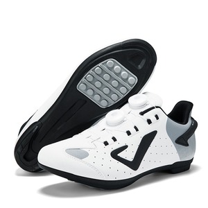 Zapatillas de Ciclismo Blancas con Suela de Fibra de Carbono, Parte Superior Sintética Transpirable para Ciclismo de Carretera y MTB - Product Image 2