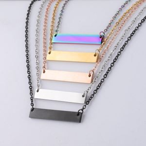 Collier barre horizontale personnalisé en acier inoxydable poli miroir, plaqué or, avec logo gravé, pour femme, vente en gros - Product Image 1