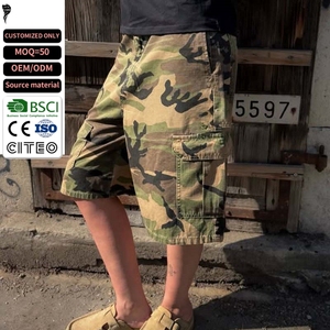 Shorts cargo camouflage en coton 100% lourd personnalisés pour hommes, streetwear de haute qualité, shorts amples - Product Image 1