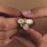 CHICNNA Nouvelle Arrivée Bague de Fiançailles en Vermeil Or 14 carats et Argent S925 avec Zircon, Motif Géométrique Classique, Bague de Luxe pour Anniversaire