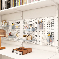 Système de rangement mural modulaire à panneaux perforés pour bureau, maison, atelier, établi, avec bacs en plastique, clips magnétiques et rail mural